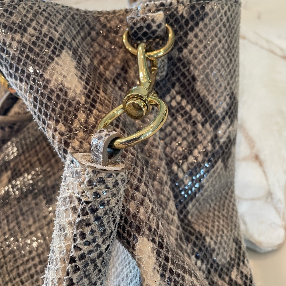 G.I.L.I. Python Snake Print Leather Hobo Bag Gold… - image 4